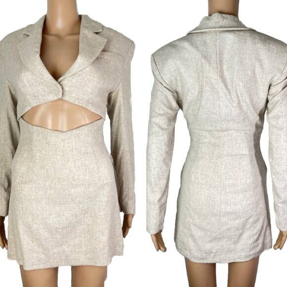 Zara Dresses & Skirts - Zara Blazer Cut Out Linen Blend Trending Mini Dress Limited Edition